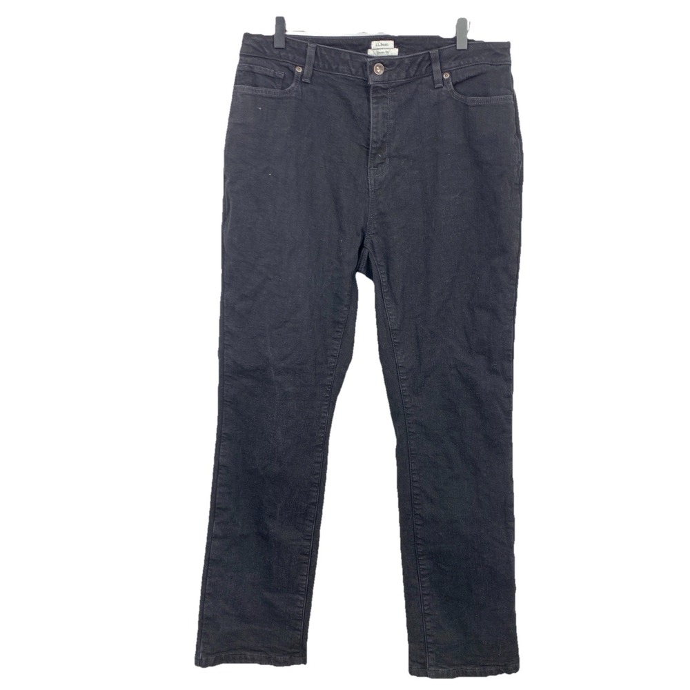 LL Bean Women Size‎ 16 M/T Tall Jeans Black Fleece Lined Straight Leg Pants High